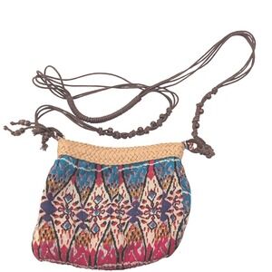 Cappelli Straworld Woven Boho Crossbody Bag Colorful Pattern Beaded Strap